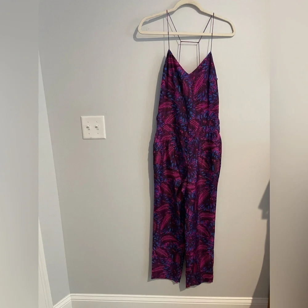 J. Crew Women's Floral Silk Strappy Back Midnight Jumpsuit π - Picture 7 of 9